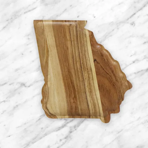 Vista 3 de India Handicrafts State of Georgia - Tabla de cortar de madera natural de madera de acacia de 12.5 pulgadas, bloque de carnicero