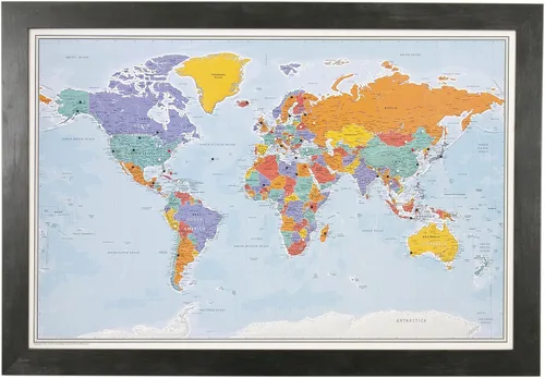 Vista 29 de Póster personalizado en lienzo enrollado con mapa del mundo, arte de pared con chinchetas – Grande 24" x 36" mapa del mundo de océanos azules
