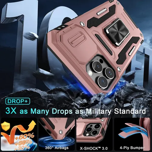 Vista 159 de DEERLAMN Funda para iPhone Xs Max con funda deslizante para cámara + protector de pantalla, soporte giratorio de anillo de grado militar a prueba