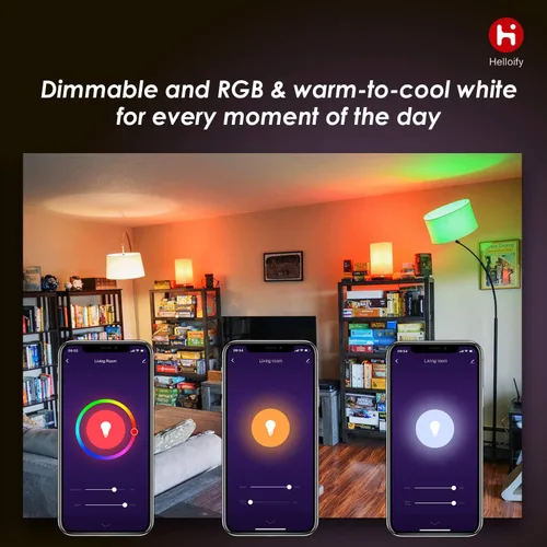 Vista 5 de helloify BR30 - Bombillas LED WiFi inteligentes, cambio multicolor RGBCW, blanco cálido a frío, regulable, compatible con Alexa y Google Home