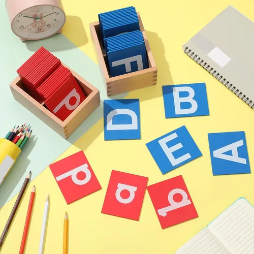 Vista 6 de Henoyso 2 Sets Sandpaper Letters with Boxes Lower and Capital Case Sandpaper Sensory Tactile Letters Recognize Alphabet for Phonics Learning