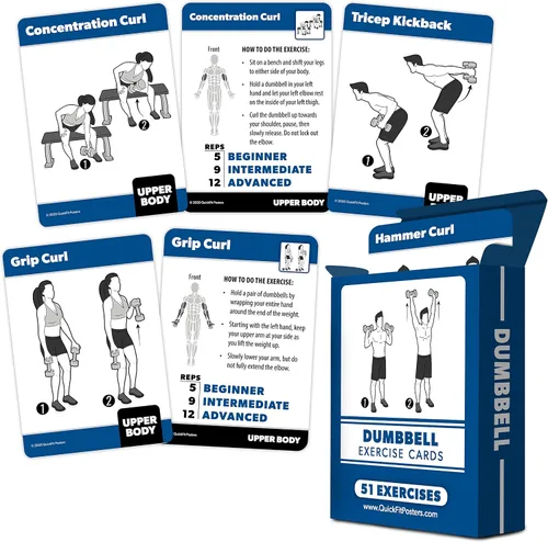 Vista 2 de Paquete de 2 tarjetas de entrenamiento de fitness con peso corporal y mancuernas, más de 100 ejercicios