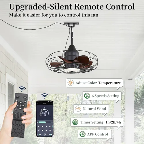 Vista 7 de Ventilador de techo para exteriores Gazabo Ventiladores de techo para cenadores para patios Ventilador colgante de 21'' para cenador, iluminación