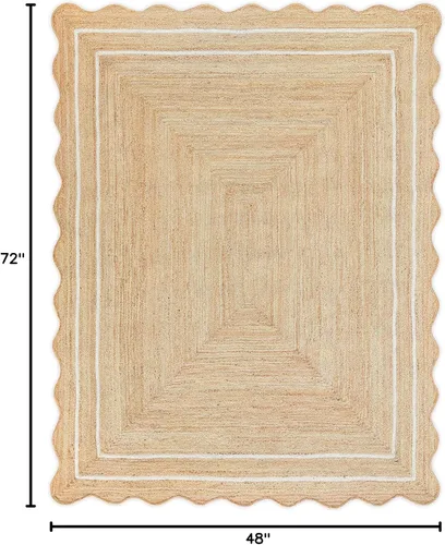 Vista 78 de Alfombra de Yute Natural Ondulada Festoneada - Corredor de Entrada Boho, Festón Estilo Granja, Blanco Roto (8'x10') Camino de entrada bohemio