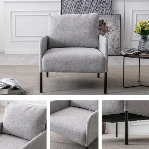 Vista 3 de Kmax Sofá individual de tela, silla moderna para sala de estar, espacio pequeño, apartamento, dormitorio, oficina, color gris