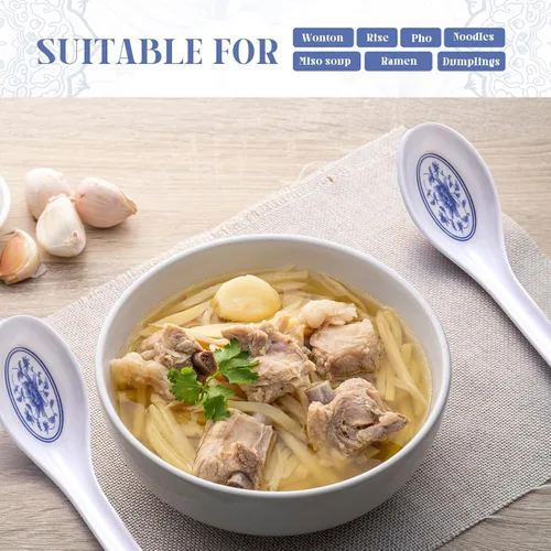Vista 3 de Hushee 100 cucharas de sopa asiática china, cucharas de sopa de melamina grandes a granel, cucharas de ramen reutilizables japonesas, cuchara