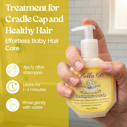 Vista 6 de Bella B Naturals Healthy Hair & Scalp Baby Cradle Cap Treatment 8 oz – Tratamiento de cuna para bebés – Acondicionador de bebé sedoso – Tratamiento