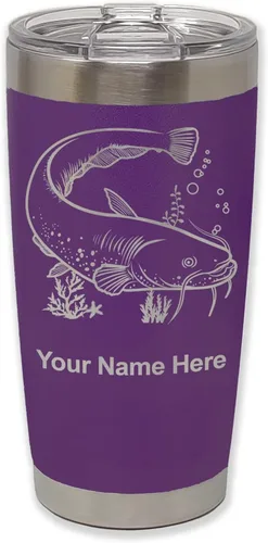 Vista 37 de LaserGram Vaso aislado al vacío de 20 onzas, bagre, grabado personalizado incluido (negro)