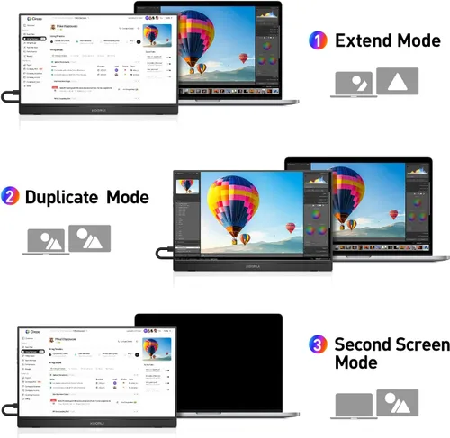 Vista 4 de KOORUI Monitor portátil de 15.6 pulgadas FHD 1080P IPS, segunda pantalla para viajes y oficina, monitor de juegos USB-C HDMI con soporte y altavoces