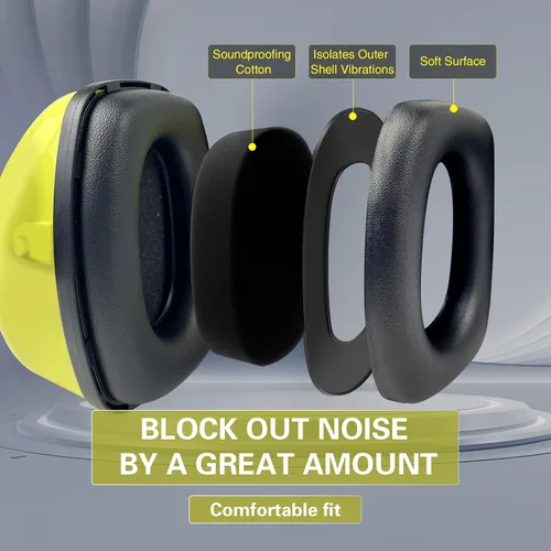 Vista 4 de SAFEBUILDER - Orejeras de protección auditiva con reducción de ruido NRR 28dB ajustables para trabajar y segar SK-06P Amarillo