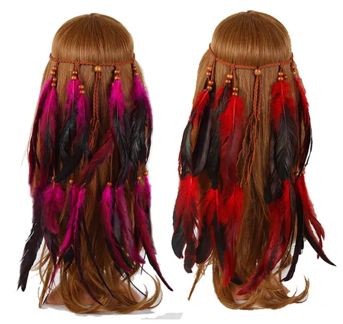 Vista 5 de 2 diademas bohemias de girasol, diademas de plumas bohemias, tocado indio, bandas de pelo de pavo real, diadema gitana, corona floral, girasoles