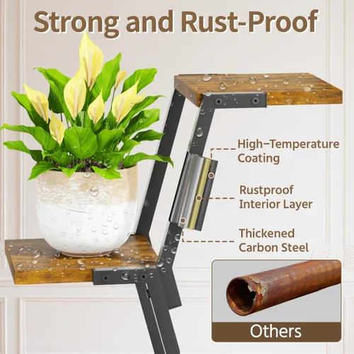 Vista 2 de LASZOLA Soporte para plantas de 5 niveles alto de madera y metal para interiores para macetas de servicio pesado, estante vertical grande