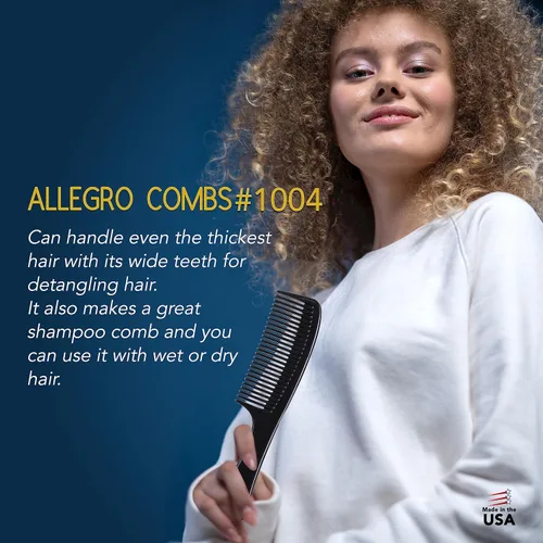 Vista 5 de Allegro Comb 1004 Peines desenredantes de dientes anchos para mujeres, estilistas, peine de pelo rizado para hombre, 2 piezas (negro)