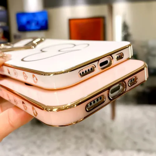 Vista 6 de Compatible con el teléfono 12 - Bonita funda para mujer, funda de lujo chapada en 3D con corazón de amor, funda protectora de TPU suave y delgada