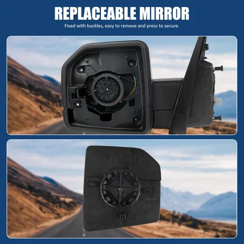 Vista 6 de Ensamble de espejo lateral del conductor Dexepe Compatible con Ford F-150 2015-2020 Espejo retrovisor con vidrio ajustable eléctricamente, espejo