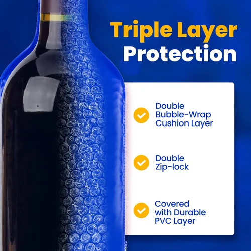 Vista 3 de Paquete de 4 bolsas de viaje reutilizables para protección de vino, de Bottle Shield, con acolchado de burbujas, irrompible, a prueba de fugas
