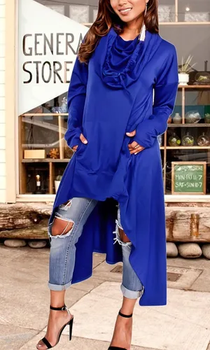 Vista 5 de Vestido para mujer, holgado y casual, de manga larga, estilo sudadera con capucha y dobladillo asimétrico