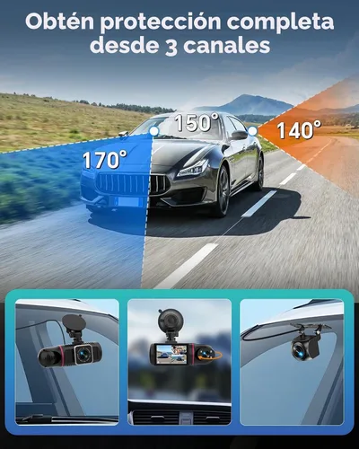 Vista 6 de Dash Cam frontal y trasera interior de 3 canales, cámara de tablero 1080P con tarjeta de 64 GB