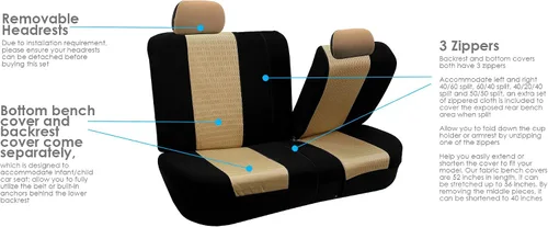 Vista 5 de FH Group Juego combinado: Trendy Elegance 3D Air Mesh Juego completo de fundas de asiento de coche, bolsa de aire y listo para dividir
