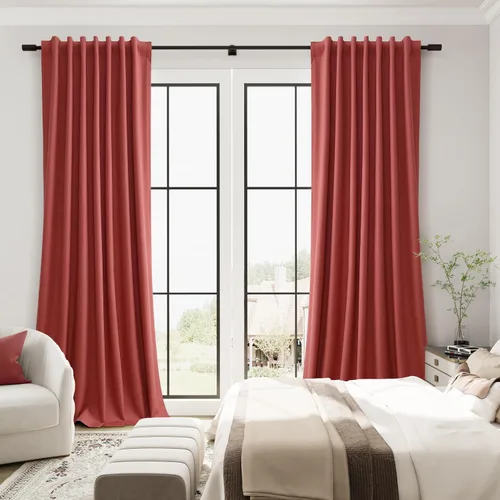 Vista 70 de Guken Cortinas opacas de lino, 2 paneles rústicos, elegantes, 100% opacas, con aislamiento térmico, banda de ganchos y trabilla trasera, 52 x 84