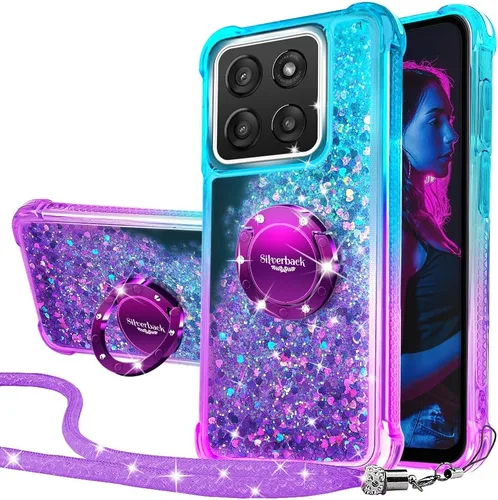 Vista 7 de Silverback Funda para Moto G Stylus 5G 2025, funda con purpurina holográfica líquida móvil con soporte, anillo de diamantes brillantes para niñas
