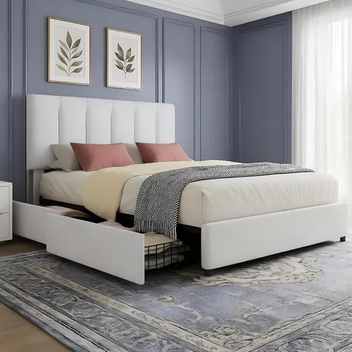 Vista 43 de VECELO Base de cama tamaño King con cabecera tapizada, color beige