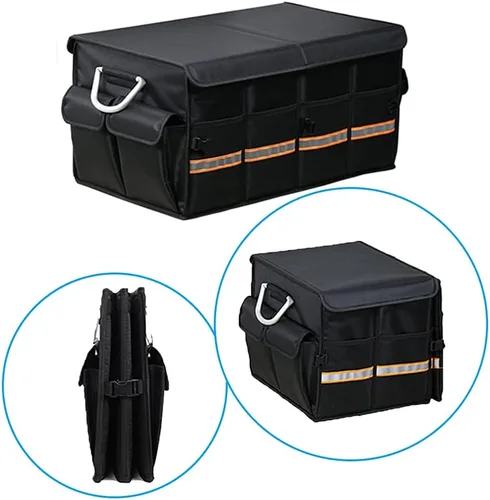 Vista 2 de Tianle Organizador de maletero de automóvil, organizador plegable para maletero y tapa, mango de aleación de aluminio, tira reflectante para negro