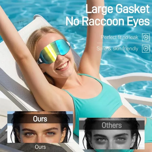 Vista 5 de Paquete de 2 gafas de natación para adultos, sin marco, de visión amplia, antiniebla, protección UV, para adultos, mujeres, hombres y jóvenes
