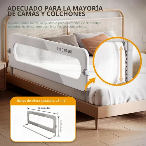 Vista 2 de Rieles plegables para cama infantil, parachoques de protección para cuna, riel lateral de cama seguro para camas individuales, queen, king