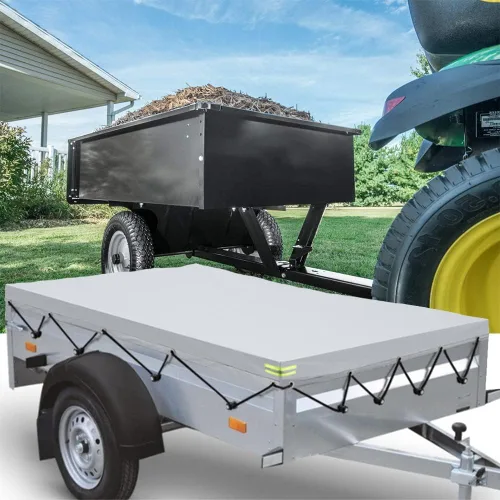 Vista 9 de Cubierta de remolque inclinado para tractor de césped, impermeable, carro de remolque de acero, a prueba de polvo, plegable, para caravana Negro