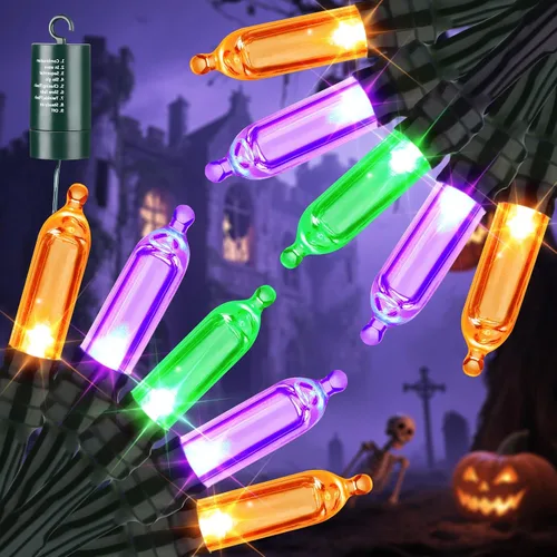 Vista 8 de LYHOPE Luces de Navidad a batería, 33 pies, 100 luces LED de Navidad, impermeables, 8 modos, funciona con pilas, para exteriores e interiores, árbol