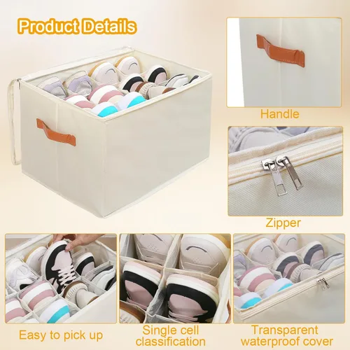 Vista 3 de Organizador de zapatos para armario, 2 unidades, organizador plegable de almacenamiento de zapatos con cubierta transparente, se adapta a hasta 12