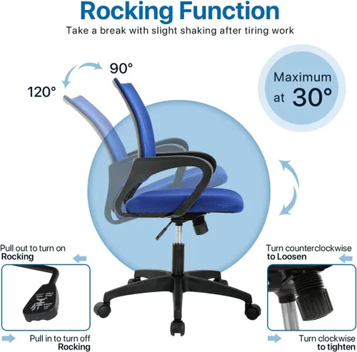 Vista 4 de Silla ergonómica de oficina para el hogar, silla de escritorio de malla con respaldo medio, silla de computadora con soporte lumbar, reposabrazos