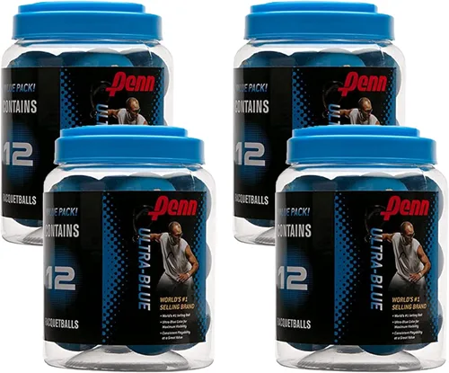 Vista 2 de Penn Bolas de raquetbol ultra azules, paquete de 12 bolas de goma de alto rebote para raquetball y caza de perros