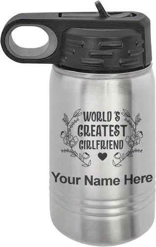 Vista 40 de LaserGram Botella de agua personalizada, World's Greatest Girlfriend, acero inoxidable de doble pared aislada al vacío con popote superior, regalo