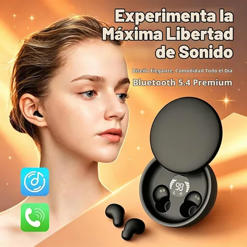 Vista 3 de Mini auriculares Bluetooth invisibles, ultra ligeros, ajuste cómodo, para dormir de lado, mini auriculares con bloqueo de ruido, auriculares