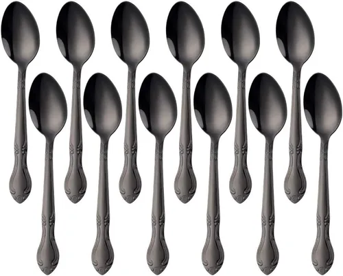Vista 22 de Cucharas de sopa, cucharas redondas de acero inoxidable para caldo con borde de flor, juego de 12 piezas de acero inoxidable para café, azúcar