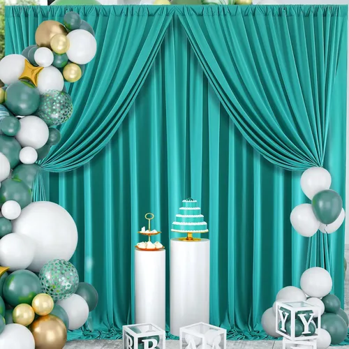 Vista 34 de Cortina de fondo azul bebé de 10 pies x 8 pies sin arrugas para fiesta, cortinas de fondo de poliéster azul para fotografías, decoraciones para baby