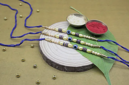 Vista 4 de Rakhi casero para hermano Bhaiya Raksha Bandhan Hilos sagrados con tarjeta de felicitación y bolsa de regalo El mal de ojo promueve la positividad