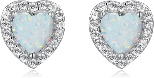 Vista 9 de Amazon Essentials Aretes de plata de ley con halo de corazón de zafiro blanco, (anteriormente colección Amazon)