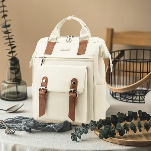 Vista 6 de LOVEVOOK Mini mochila para mujer, Blanco (White-Brown), Mini mochila