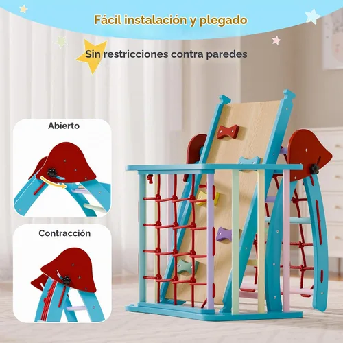 Vista 5 de Xilingol Pikler - Juego triangular de madera plegable, juego de escalada de madera para interiores, parque infantil en la selva, juego de escalada