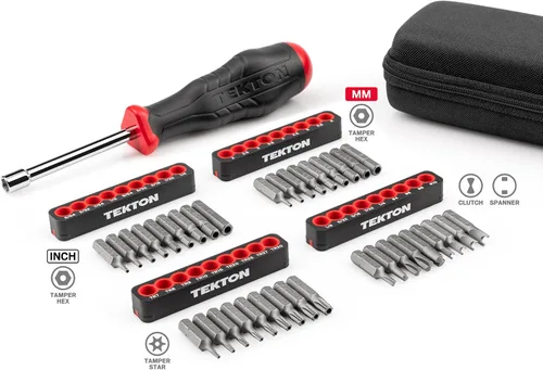 Vista 2 de TEKTON Juego de llave de tuerca de seguridad de 1/4 pulgada y juego de puntas con estuche (37 piezas) DBH93102