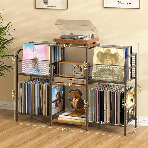 Vista 4 de 3IngSeagulls Soporte para tocadiscos con almacenamiento de vinilo, almacenamiento de discos para más de 350 álbumes, soporte para tocadiscos