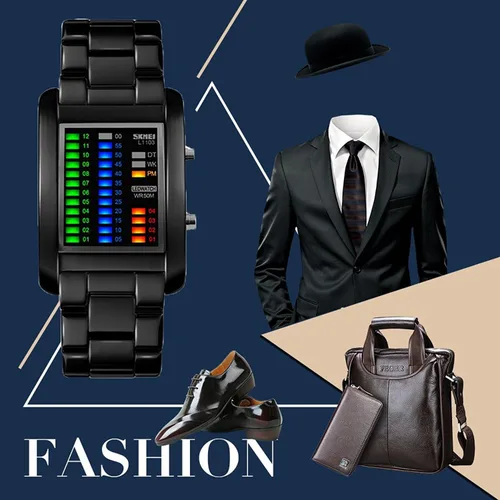 Vista 5 de Gosasa Reloj digital impermeable para hombre, diseño de matriz binaria azul y azul