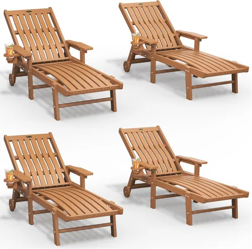 Vista 18 de THOEOE Juego de 2 tumbonas para exteriores, silla de piscina HDPE, madera