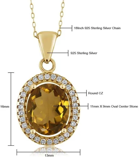 Vista 41 de Gem Stone King Collar con colgante de plata chapada en oro amarillo de 18 quilates de 0.433 x 0.354 in con piedra natal ovalada para mujer