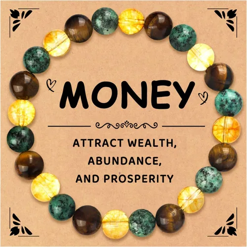 Vista 9 de Money Wealth Success Pulsera de protección para hombres y mujeres, 0.315 in, piedra natural, jade y citrino, ágata de la suerte, pulsera
