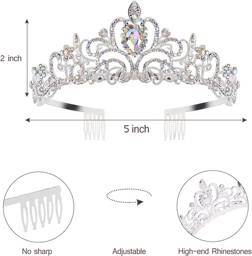 Vista 6 de Velscrun Tiara - Banda de reina de cumpleaños con tiara de diamantes de imitación, Carburo, Cristal Tiara de cumpleaños 05