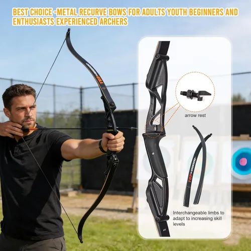 Vista 4 de TOPARCHERY Tiro con arco de 56 "Takedown Caza Recurve Bow Metal Riser Right Hand Longbow